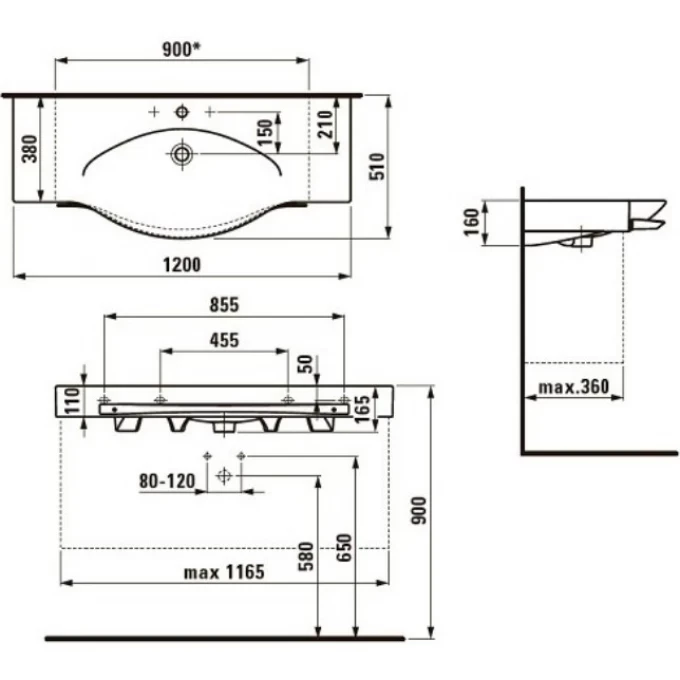 LAUFEN раковина подвесная new 120 с полотенцедержателем, PALACE - 8.1270.4.000.104.1
