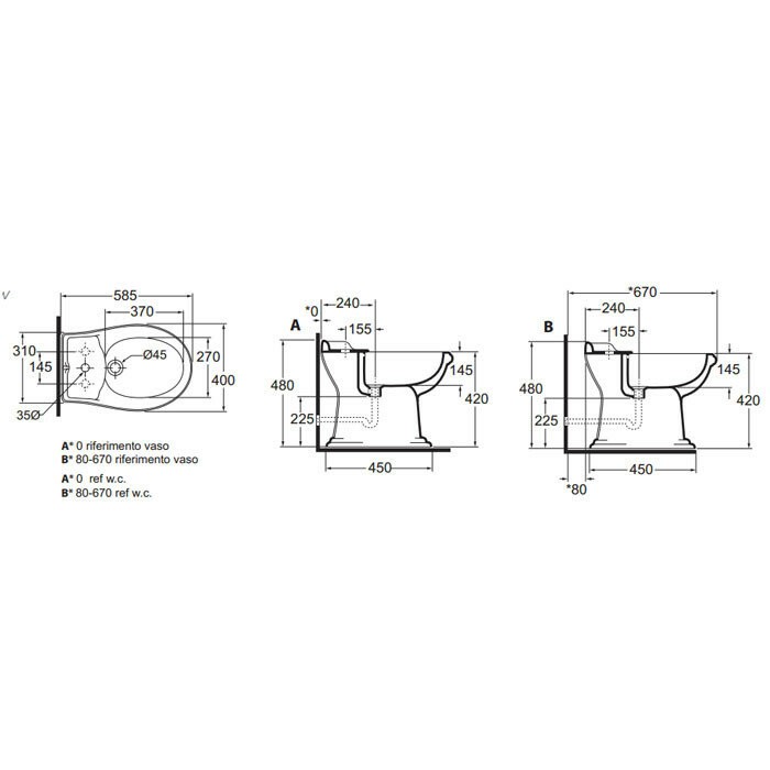 Azzurra Биде 40x59 JUBILAEUM, JUBIT000000TBI/(JUB510/T bi)*3 цвет: белый