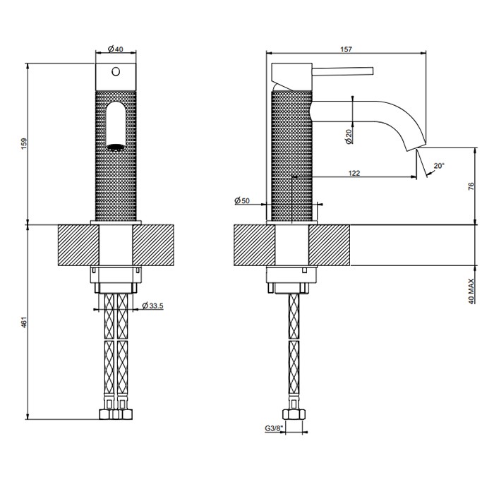 Gessi Смеситель для раковины на 1 отверстие, без донного клапана, излив 123мм, 316, 54402#707 цвет: brushed black metal pvd
