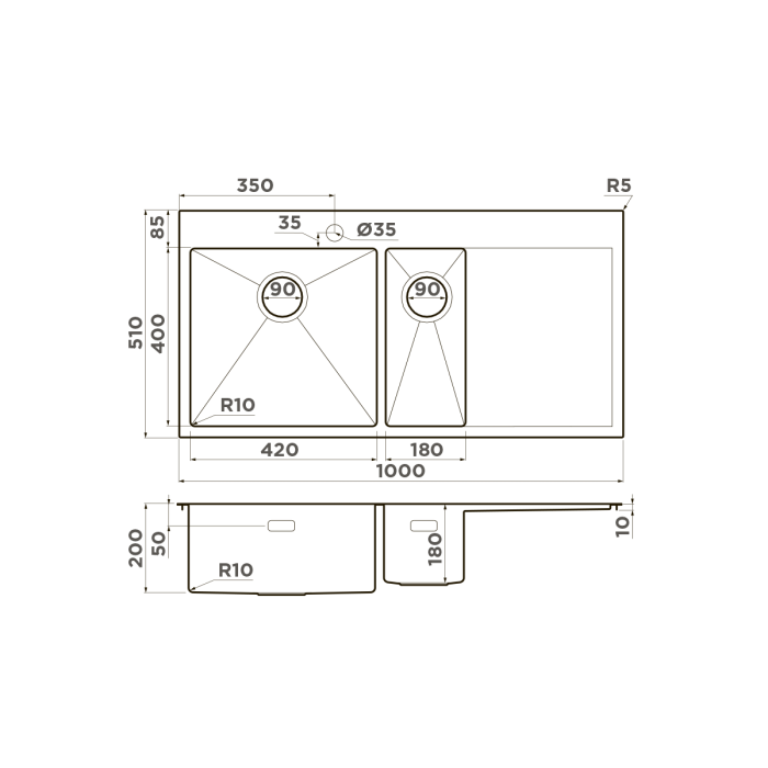 Omoikiri кухонная мойка Akisame 100-2-L, вороненая сталь арт. 4973103