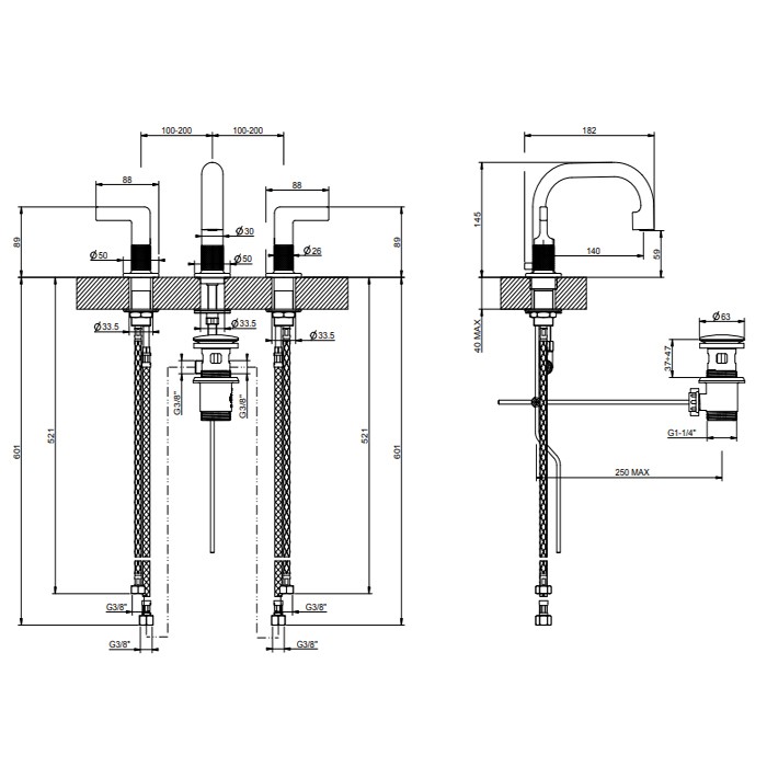 Gessi Смеситель для раковины, 3 отв., Inciso, 58011#031 цвет: хром