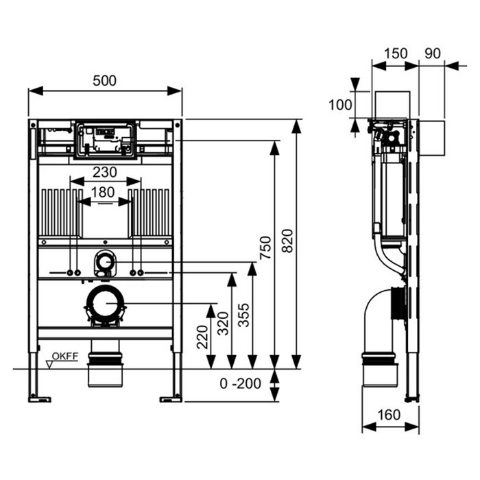 TECE застенный модуль со смывным бачком uni, для подключения к унитазу-биде, высота 82см, profil - 9300380