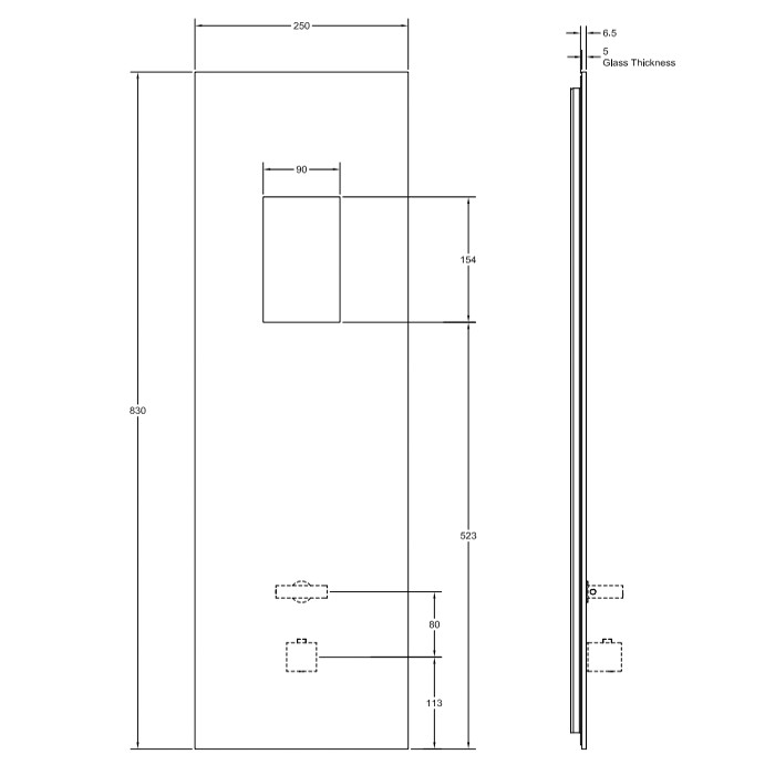 Gessi Настенная панель сенсорного управления с термостат. смесителем HI-FI, закаленное стекло, внешняя часть, ручки Mirror Steel, Binario, 61229#238 цвет: черный