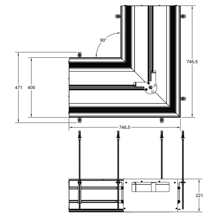 Gessi Профиль угловой 740х740 мм, для 5 модулей, установка Shift-Fix, Binario, 61052#299 цвет: black xl