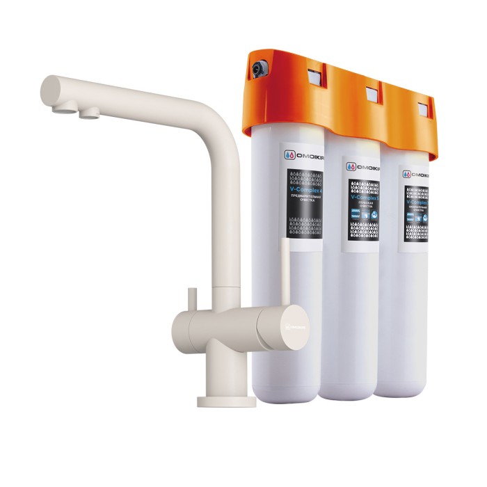 Omoikiri комплект смеситель+фильтр Nagano-PA-P + Pure drop Lite, пастила арт. 4216.8028P