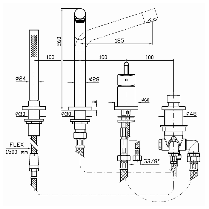 Zucchetti встроенный однорычажный смеситель для ванны, closer, хром арт. zcl505