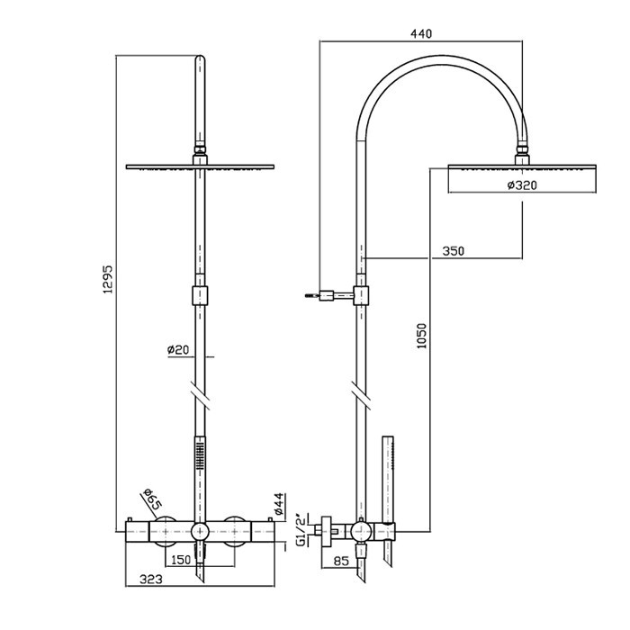 Zucchetti душевая стойка, с верхним душем (z94263), термостатическим смесителем, и ручным душем, helm, brushed total black pvd арт. zhe763.xp81
