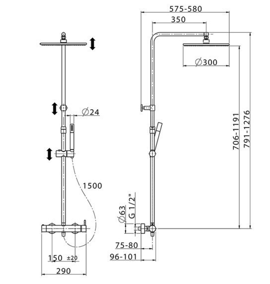 Cisal душевая система с термостатическим смесителем ln00403021 less new cisal, цвет: хром