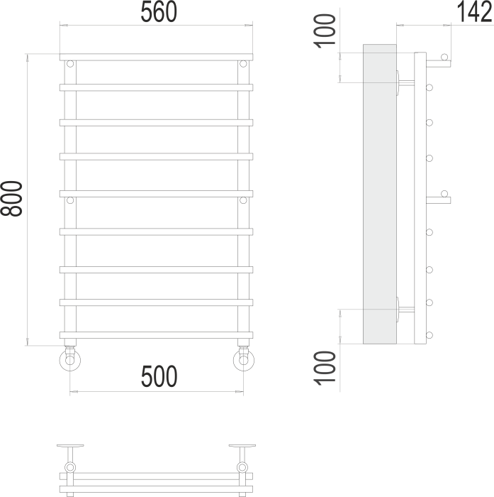 Terminus водяной полотенцесушитель вента п8 500х800, эконом арт. 4670078530035