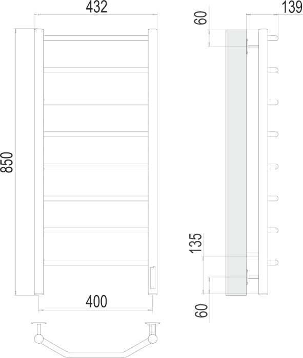 Terminus электрический полотенцесушитель виктория п8 400х850 электро (quick touch), электрика стандарт арт. 4670078531209