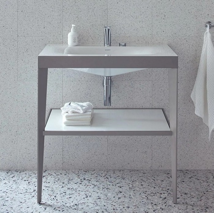 Duravit напольная консоль xviu/c-bonded 1000 мм х 850 мм, с умывальником viu, xviu, xv4716eb185 цвет: матовое шампанское/белый глянцевый лак