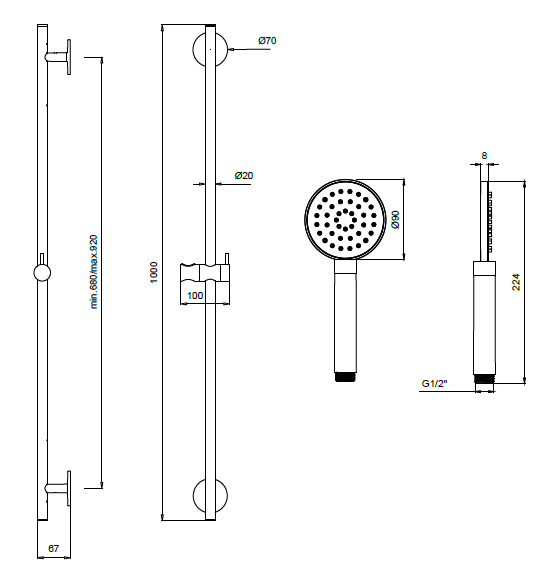 Almar душевой гарнитур sliding rails, арт. e144065.ab