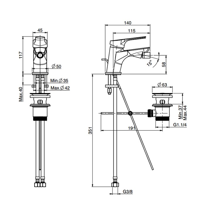 Fima Carlo Frattini смеситель для биде, на 1 отв., с донным клапаном, serie 4, хром арт. f3762cr.2