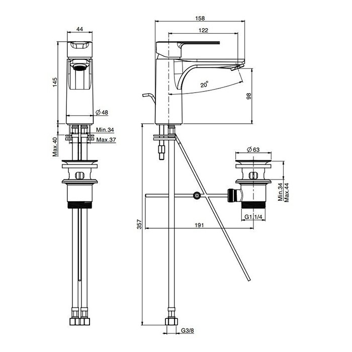 Fima Carlo Frattini смеситель для раковины, на 1 отв., высокий, с донным клапаном click-clack, mast, черный арт. f3131/hns