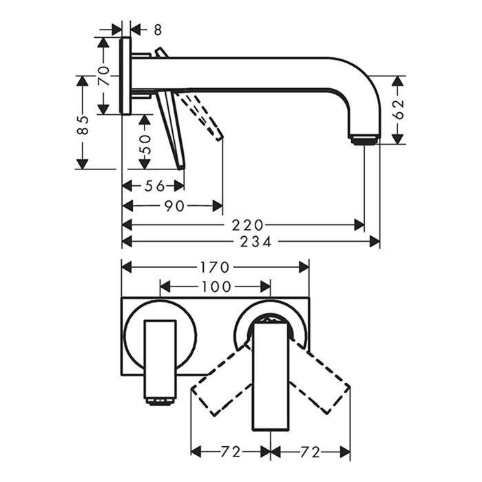 AXOR смеситель для раковины, однорычажный, настенный, с рычаговой рукояткой, изливом 220 мм, с панелью - с текстурой, Citterio, черный арт. 39171340