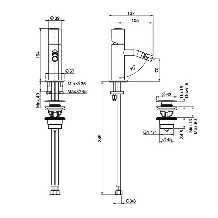 Fima Carlo Frattini смеситель для биде, на 1 отв., без ручки, с донным клапаном click-clack, sottolavabo, золото арт. f3182ns