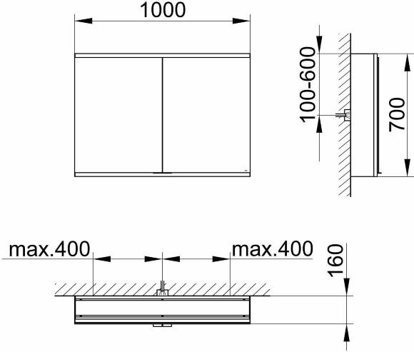 Keuco шкаф с подсветкой DALI-управляемый настенный, с двумя дверцами, анодированный, Royal modular 2.0, алюминий серебристый анодированный арт. 800221100100200