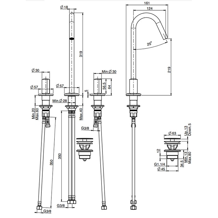 Fima Carlo Frattini смеситель для раковины, на 3 отв., с донным клапаном, so, золото арт. f3191cor