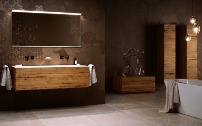 Keuco тумба под умывальник, 1050х650х535 мм отверстие по центру2 выдвижных ящика фасад из венецианского дуба, edition lignatur, арт. 33371 750022