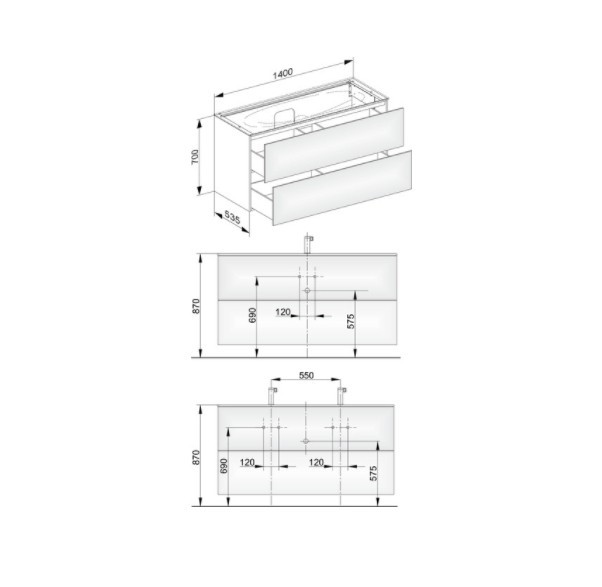 Keuco тумба подвесная под раковину с двумя выдвижными фронтами, с внутренней светодиодной подсветкой, edition 11, кашемир арт. 31362 180100