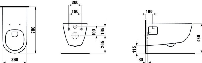 LAUFEN подвесной унитаз 36,5х70 см, без барьера, безободковый, без сиденья, PROIBERTY - 8.2196.0.000.000.1