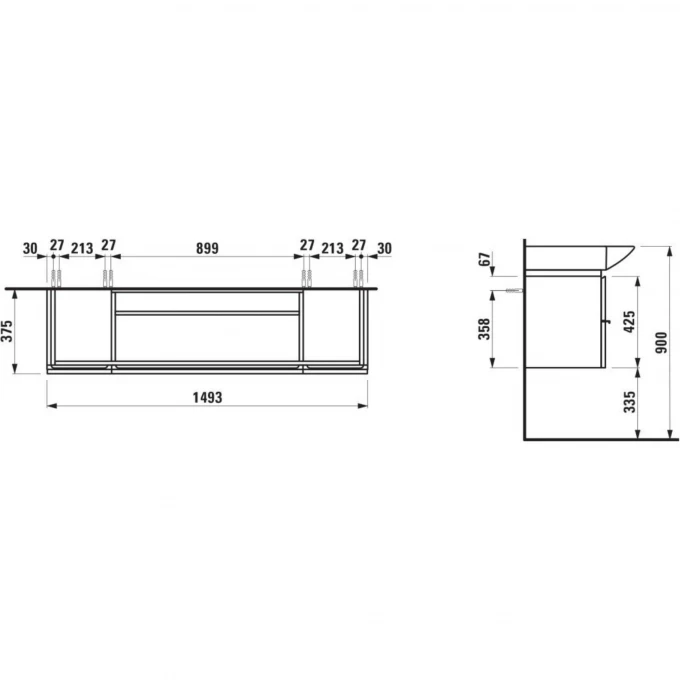 LAUFEN тумба под раковину 150x38 два выдвижных ящика, PALACE - 4.0135.4.075.463.1