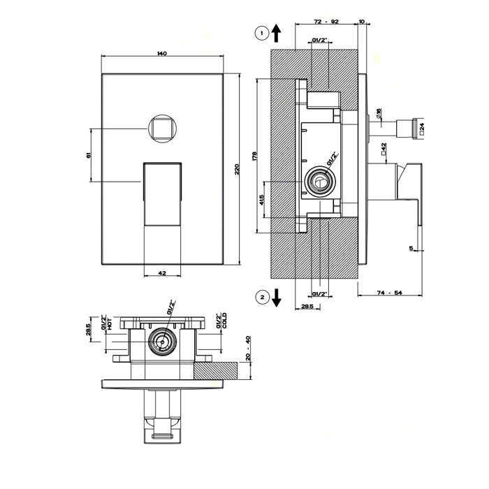 Gessi Встраиваемый однорычажный смеситель с автоматическим переключателем ванна/душ, Rettangolo, 44604#031 цвет: хром