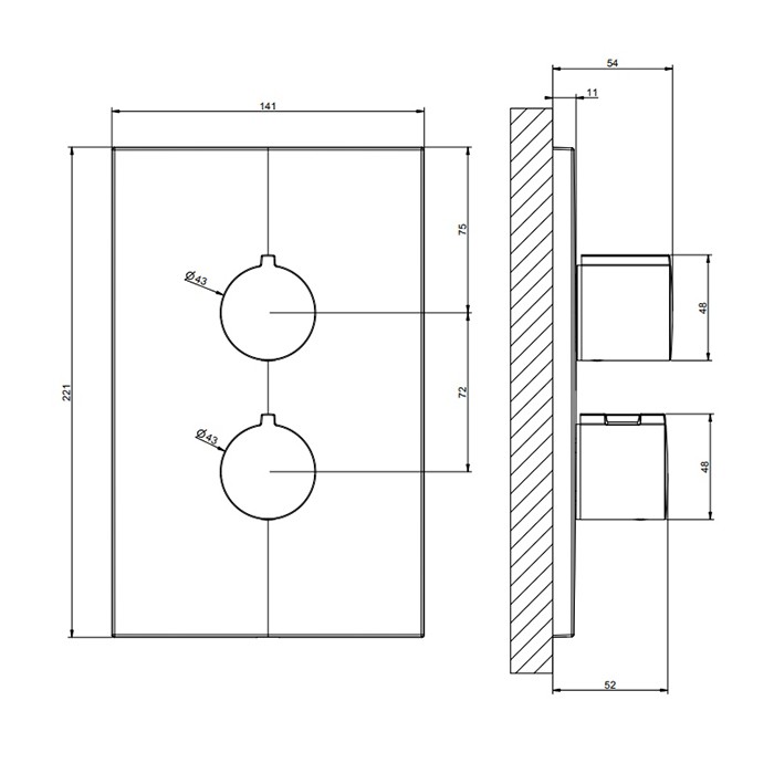 Gessi Смеситель для душа, встраиваемый, термостатический, на 2 позиции, Emporio Via manzoni, 38794#299 цвет: black xl