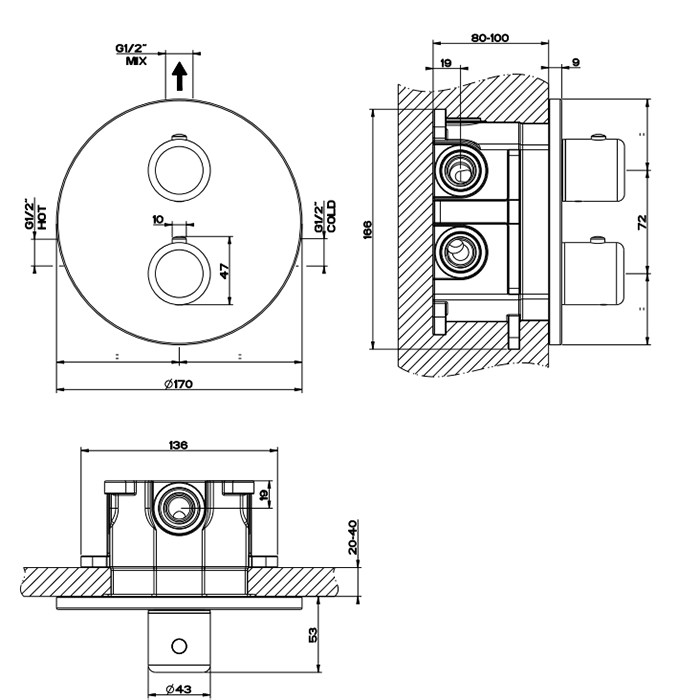 Gessi Встраиваемый термостат, подключение на 3/4”, Goccia, 33842#279 цвет: белый