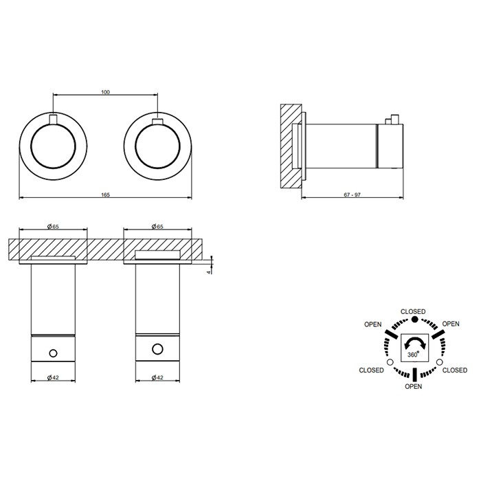 Gessi Смеситель для душа, встраиваемый, термостатический, с переключателем на 3 положения, внешняя часть, 316, 54236#707 цвет: black metal brushed pvd