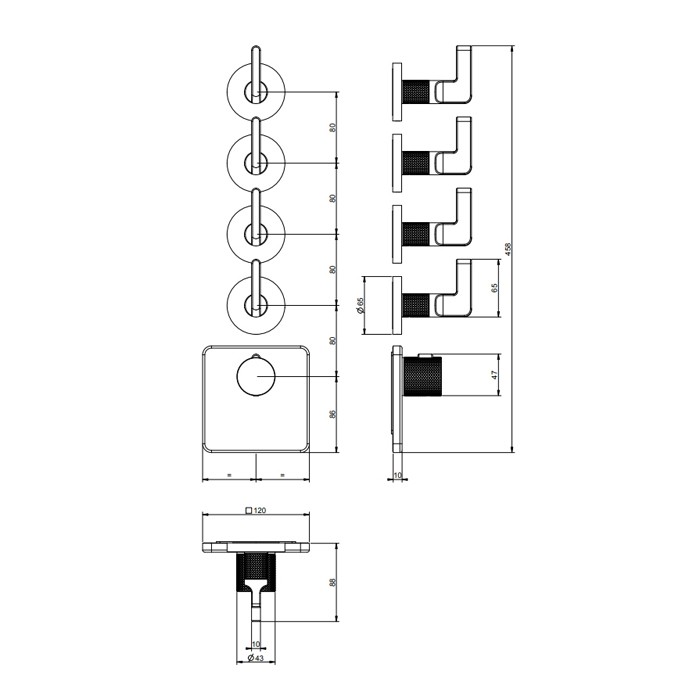 Gessi Смеситель для душа, встраиваемый, термостатический, резьба 3/4", Inciso, 58218#299 цвет: black xl