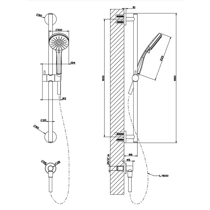 Gessi Душевой гарнитур, с ручным душем, на 3 позиции, шланг 1,5м и вывод воды, Emporio shower, 47310#031 цвет: хром