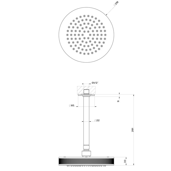 Gessi Потолочная душевая головка шарнирная на 1/2",d218 мм, Inciso, 58186#149 цвет: finox