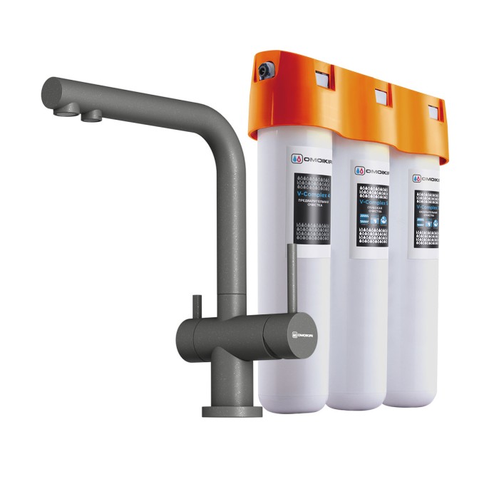 Omoikiri комплект смеситель+фильтр Nagano-PL-P + Pure drop Lite, платина арт. 4064.8028P
