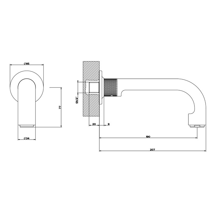 Gessi Излив для ванны, 19см., с удаленным управлением (не входит в комплект), Inciso, 58103#087 цвет: gold brushed ccp
