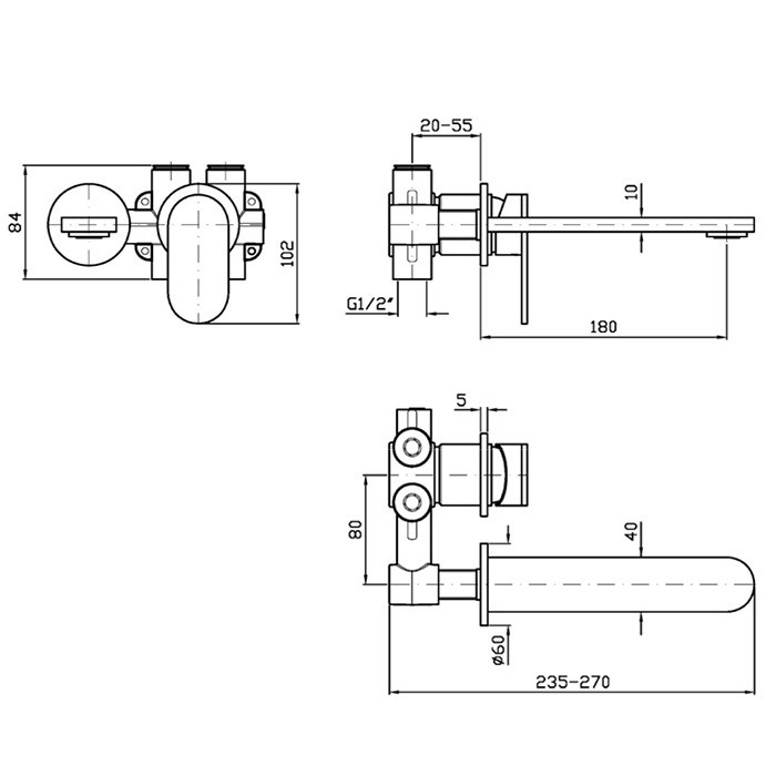 Zucchetti смеситель для раковины, встраиваемый, на 2 отверстия, излив 18см, внешняя часть, octo, brushed british gold pvd арт. zoc744.p31