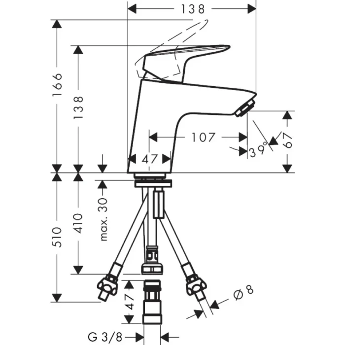Hansgrohe смеситель для раковины с донным клапаном, Logis, хром арт. 71074000