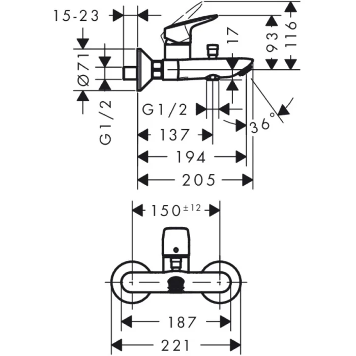 Hansgrohe смеситель для ванны, Logis, хром арт. SET/71400000/26275000