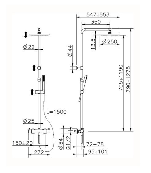 Cisal душевая система с термостатическим смесителем lnc8402d21 less new cisal, цвет: хром