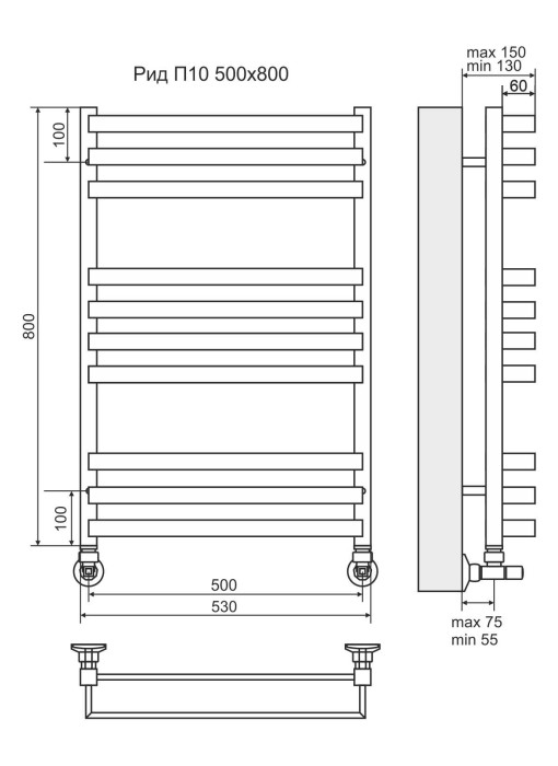 Terminus водяной полотенцесушитель рид п10 500х800, люкс арт. 4670078513434