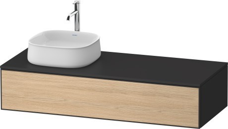 Duravit тумба подвесная с вырезом под раковину слева 550 мм х 1300 мм х 281 мм, zencha, ze4812l30800000 цвет: натуральный дуб/графит суперматовый