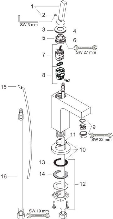 AXOR смеситель для раковины, однорычажный, 110 с тонкой рукояткой, со сливным гарнитуром, Citterio, черный арт. 39010340