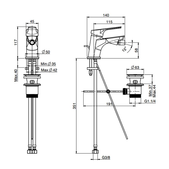 Fima Carlo Frattini смеситель для биде, на 1 отв., с донным клапаном, serie 4, хром арт. f3762cr.2.ws