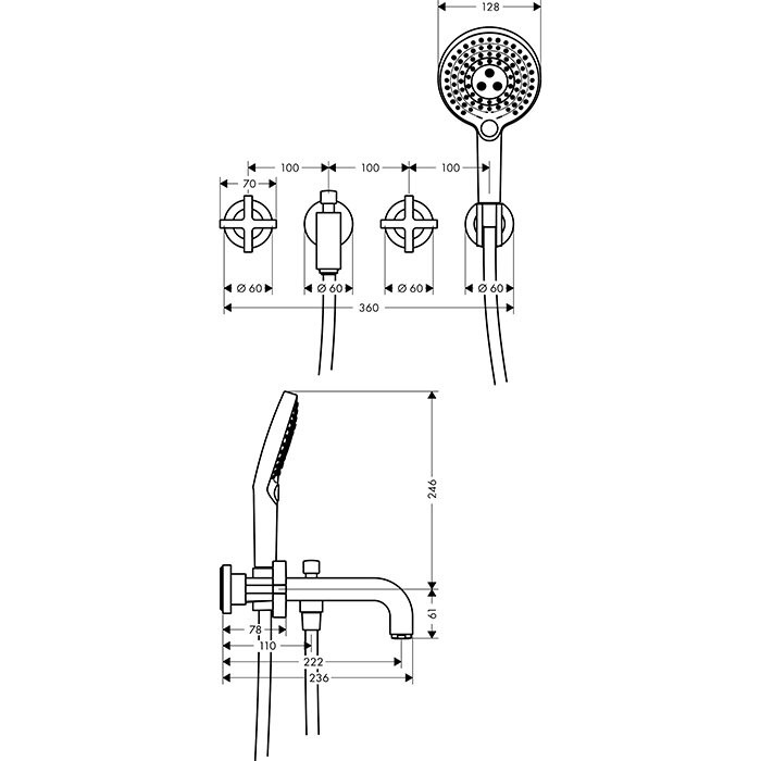 AXOR смеситель для ванны, на 3 отверстия, настенный, Citterio, шлифованное красное золото арт. 39447310