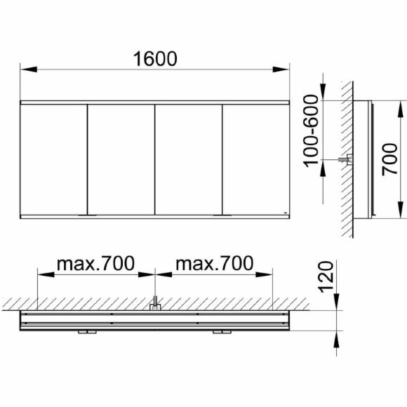 Keuco шкаф без подсветки с четырьмя дверцами, настенный, анодированный, Royal modular 2.0, алюминий серебристый анодированный арт. 800401160000500