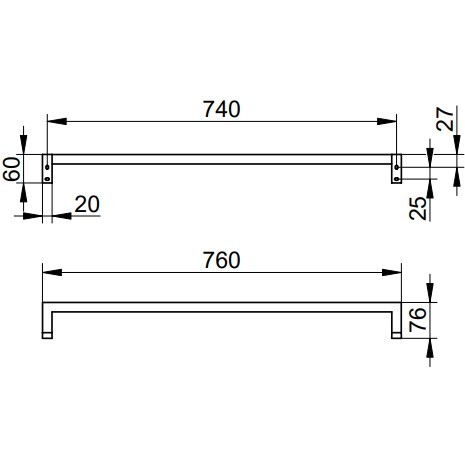 Keuco полотенцедержатель square 800 мм, edition 90 square, хром арт. 19101 010800