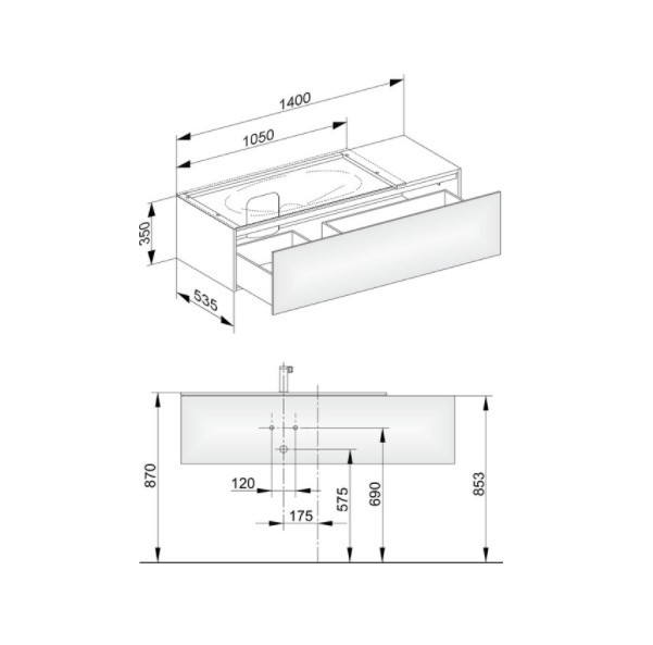 Keuco тумба подвесная под раковину слева с одним выдвижным фронтом, корпуc/фасад лак структурный, edition 11, антрацит арт. 31163 390000