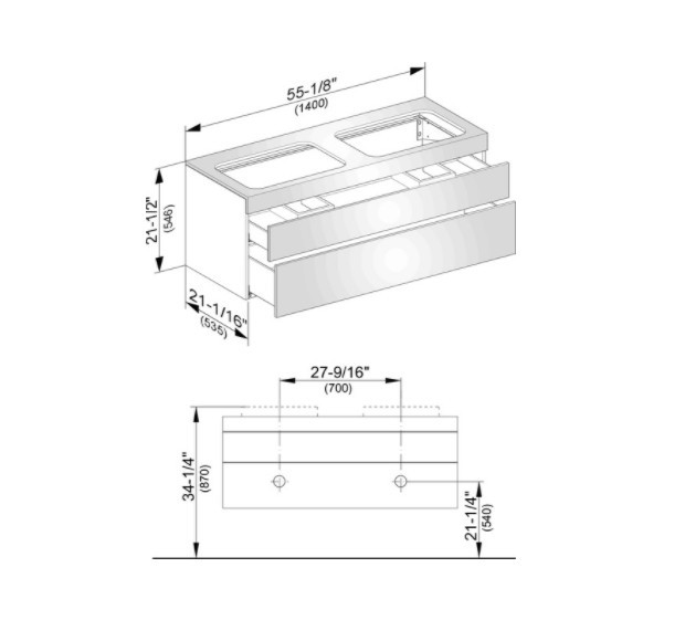 Keuco тумба подвесная под две раковины без отверстий под смесители, с двумя выдвижными фронтами, edition 400, белый арт. 31574 380000