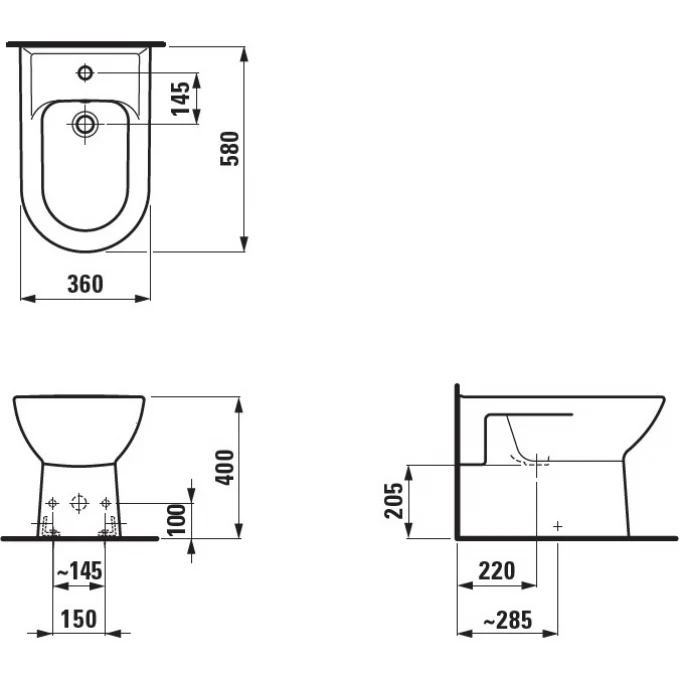 LAUFEN биде напольное 580 x 360 x 400 мм, PRO - 8.3295.1.000.304.1