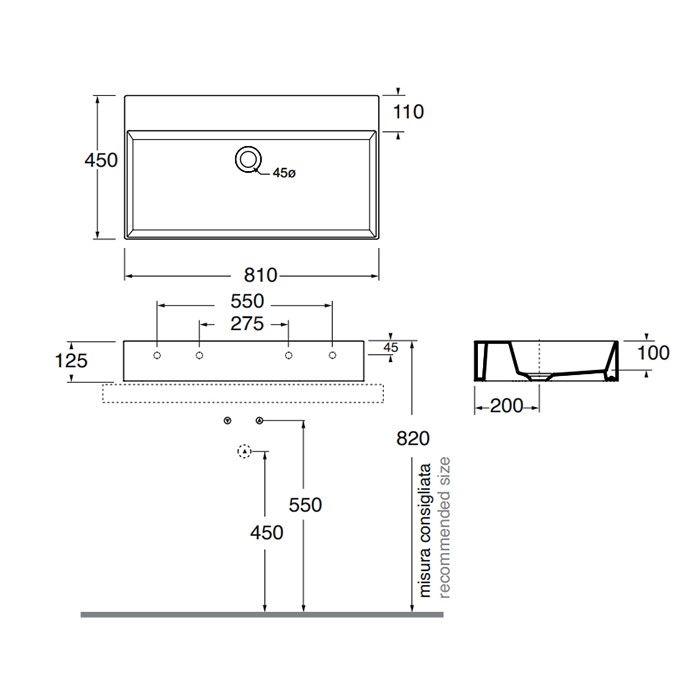 Azzurra раковина подвесная/накладная 60х38х15см., без отв., Azzurra, ELLA060380Q0TO*0 цвет: tortora